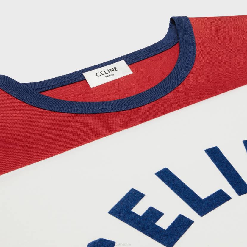 vestir CELINE camiseta paris años 70 en punto de algodón blanco roto/azul berlín/profundo mujer NL48774