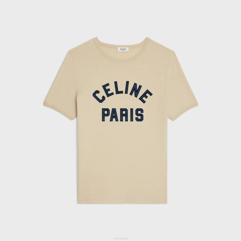 vestir CELINE camiseta paris años 70 en punto de algodón fonce champagne/azul marino mujer NL48676