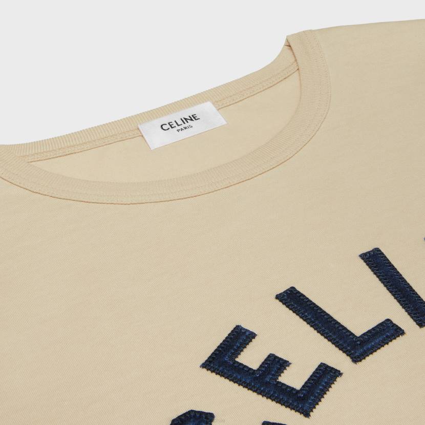 vestir CELINE camiseta paris años 70 en punto de algodón fonce champagne/azul marino mujer NL48676