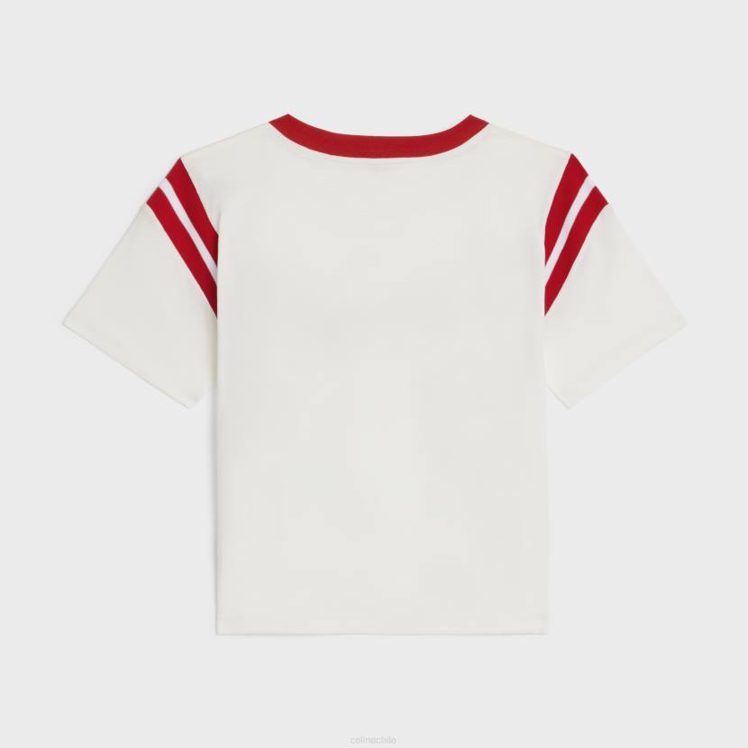vestir CELINE camiseta paris boxy de punto de algodón blanco roto/rojo intenso mujer NL48777