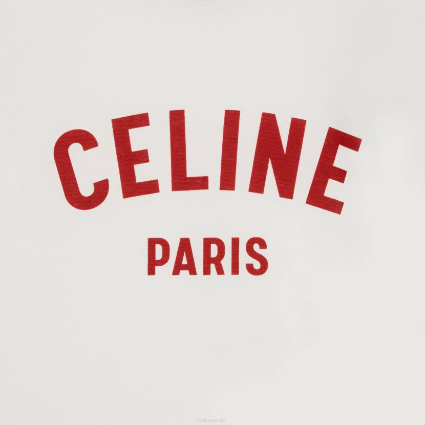 vestir CELINE camiseta paris boxy de punto de algodón blanco roto/rojo intenso mujer NL48777