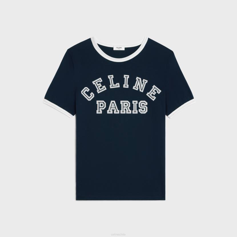 vestir CELINE camiseta paris en punto de algodón azul marino/blanco roto mujer NL48674