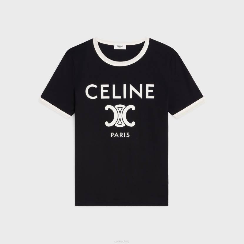 vestir CELINE camiseta paris en punto de algodón blanco negro mujer NL48673