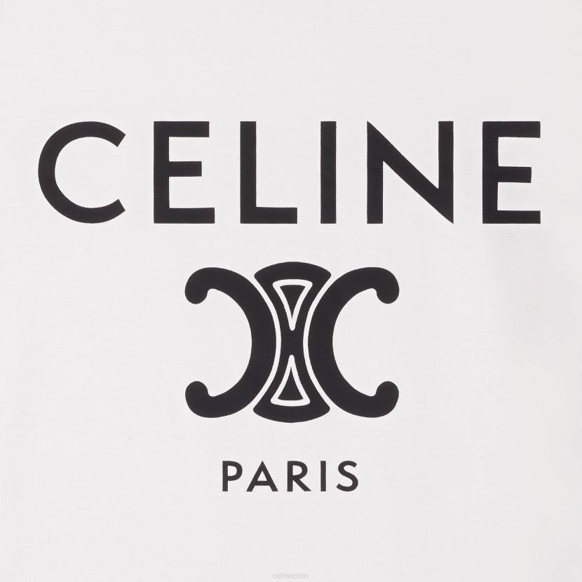 vestir CELINE camiseta paris en punto de algodón blanco roto/azul marino/negro mujer NL48773