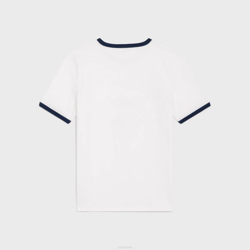 vestir CELINE camiseta paris en punto de algodón blanco roto/azul marino/negro mujer NL48773