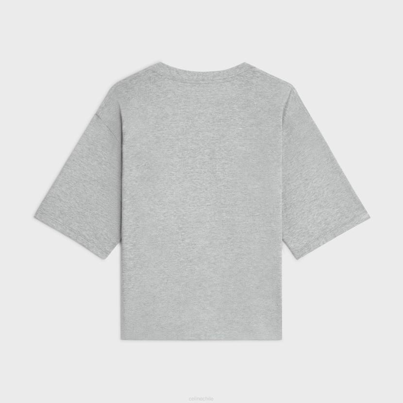 vestir CELINE camiseta paris en punto de algodón gris melange/burdeos mujer NL48772