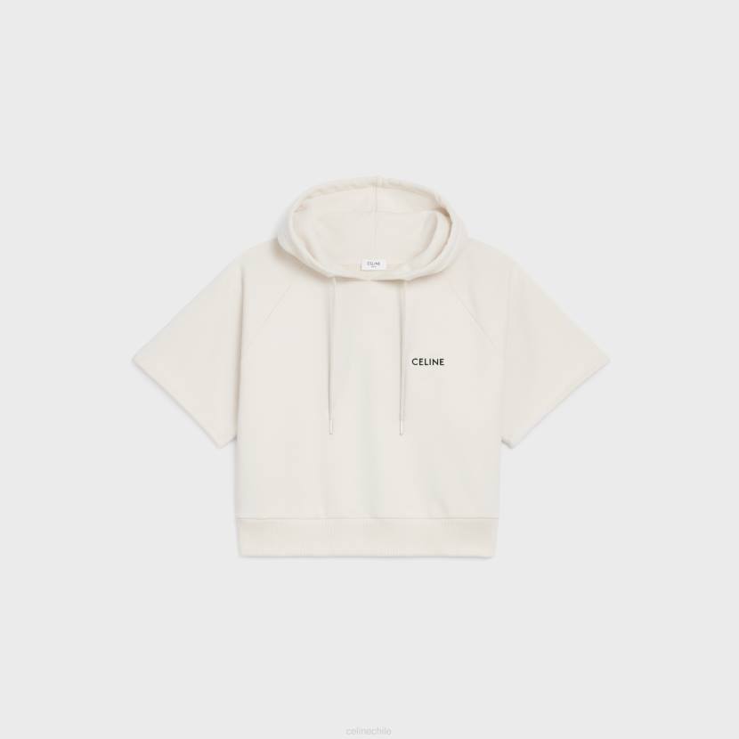 vestir CELINE sudadera corta con capucha de felpa de algodón crema/negro mujer NL48783