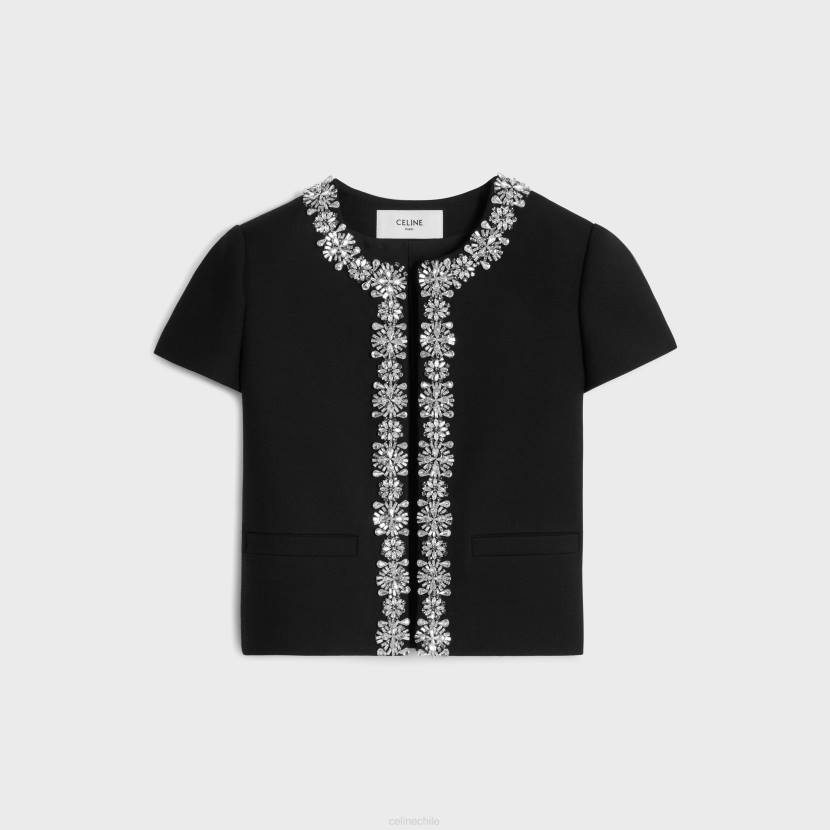 vestir CELINE Chaqueta Chelsea bordada de lana en diagonal negro mujer NL48551