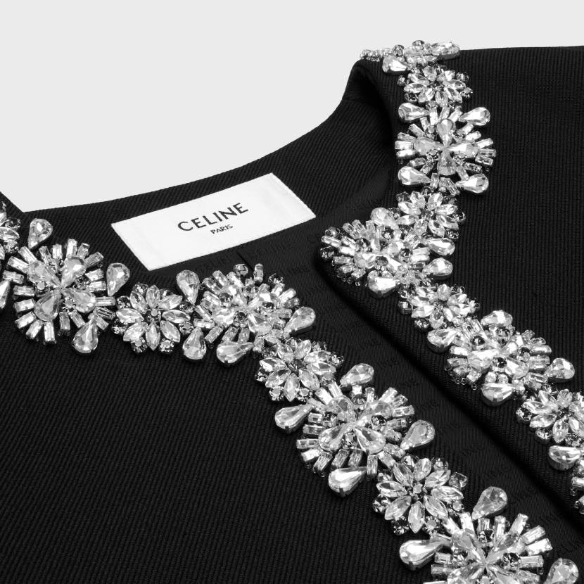 vestir CELINE Chaqueta Chelsea bordada de lana en diagonal negro mujer NL48551