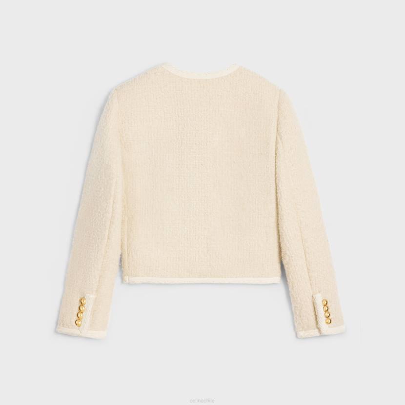 vestir CELINE Chaqueta Chelsea de cachemira bouclette natte marfil mujer NL48555