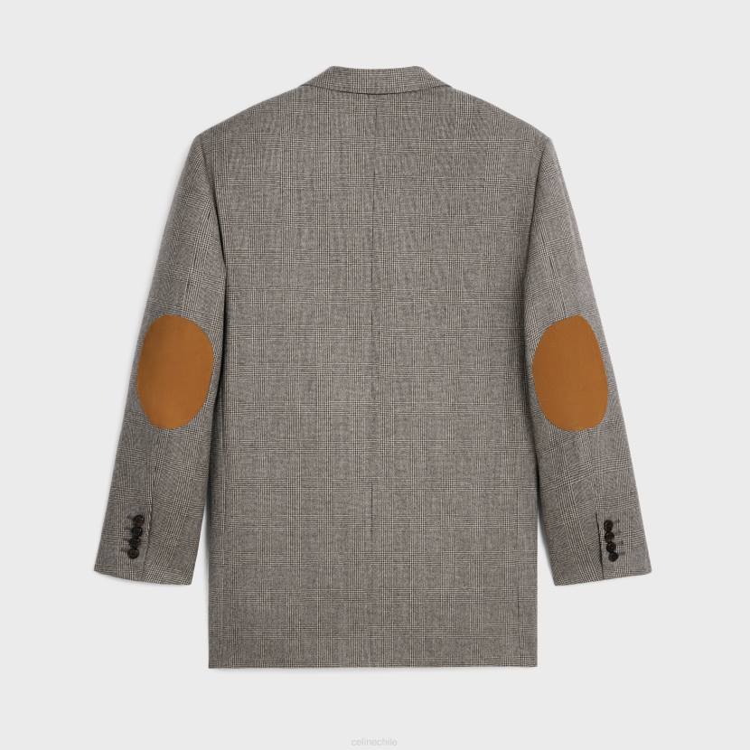 vestir CELINE Chaqueta Tomboy de franela a cuadros Príncipe de Gales ebene/ficelle mujer NL48720