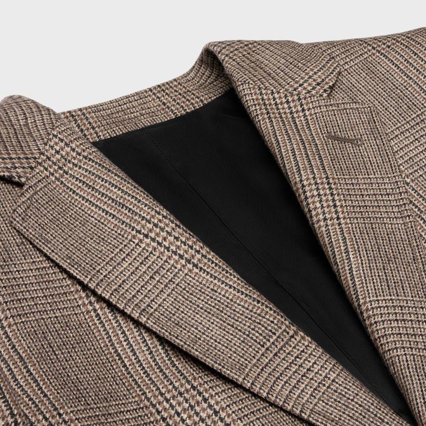 vestir CELINE Chaqueta corta de lana a cuadros Príncipe de Gales beige/marrón/negro mujer NL48709