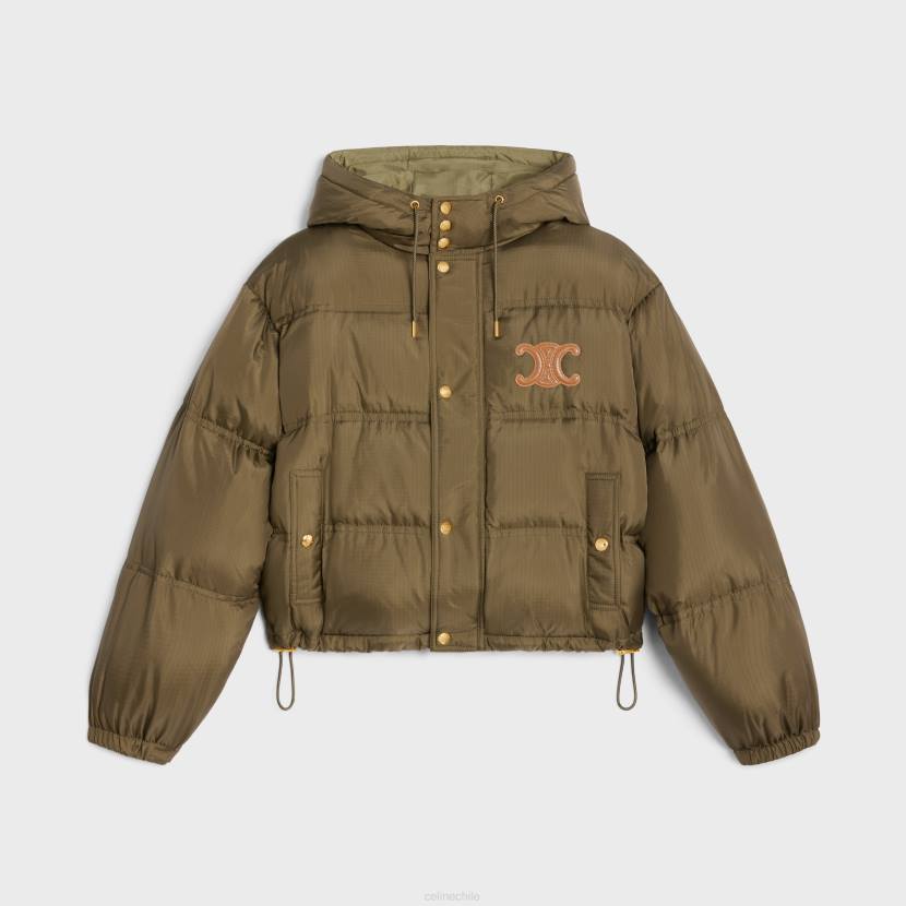 vestir CELINE Chaqueta corta de plumas Triomphe de nailon ligero kaki mujer NL48705
