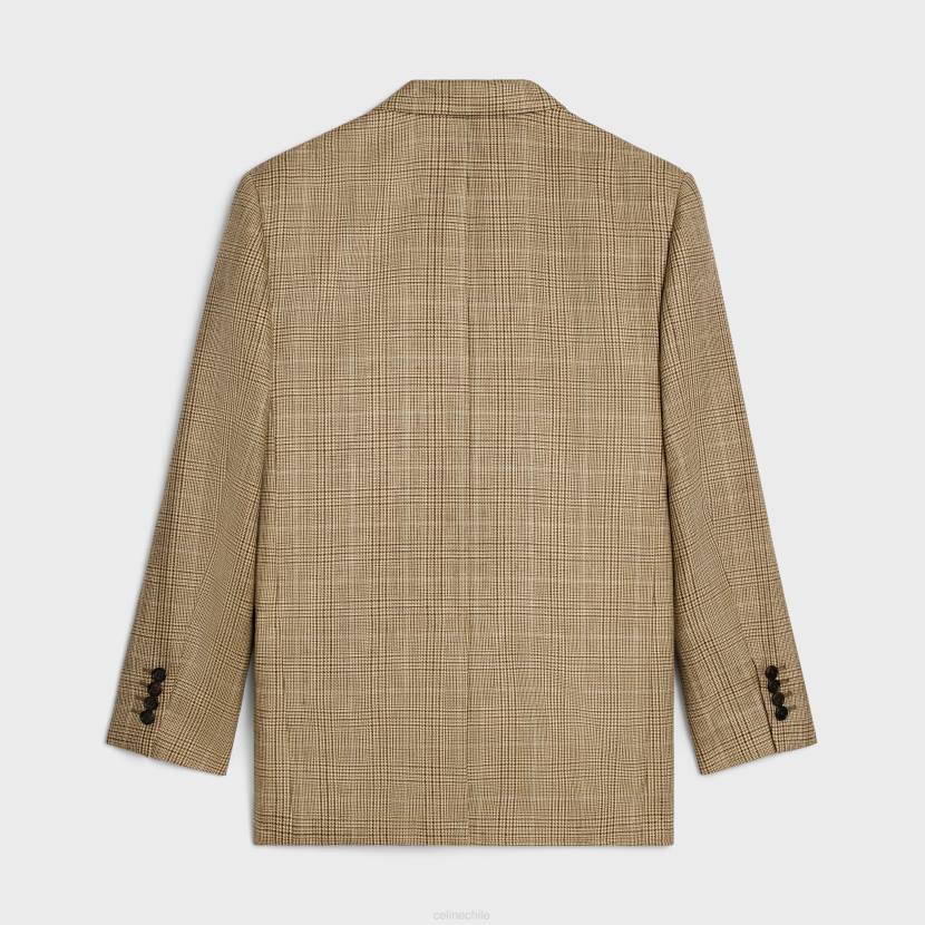 vestir CELINE Chaqueta jude de lana y lino príncipe de gales camello/gris/marrón mujer NL48715
