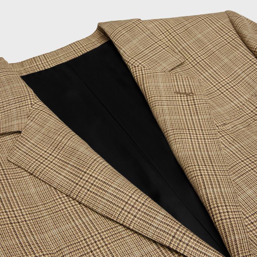 vestir CELINE Chaqueta jude de lana y lino príncipe de gales camello/gris/marrón mujer NL48715