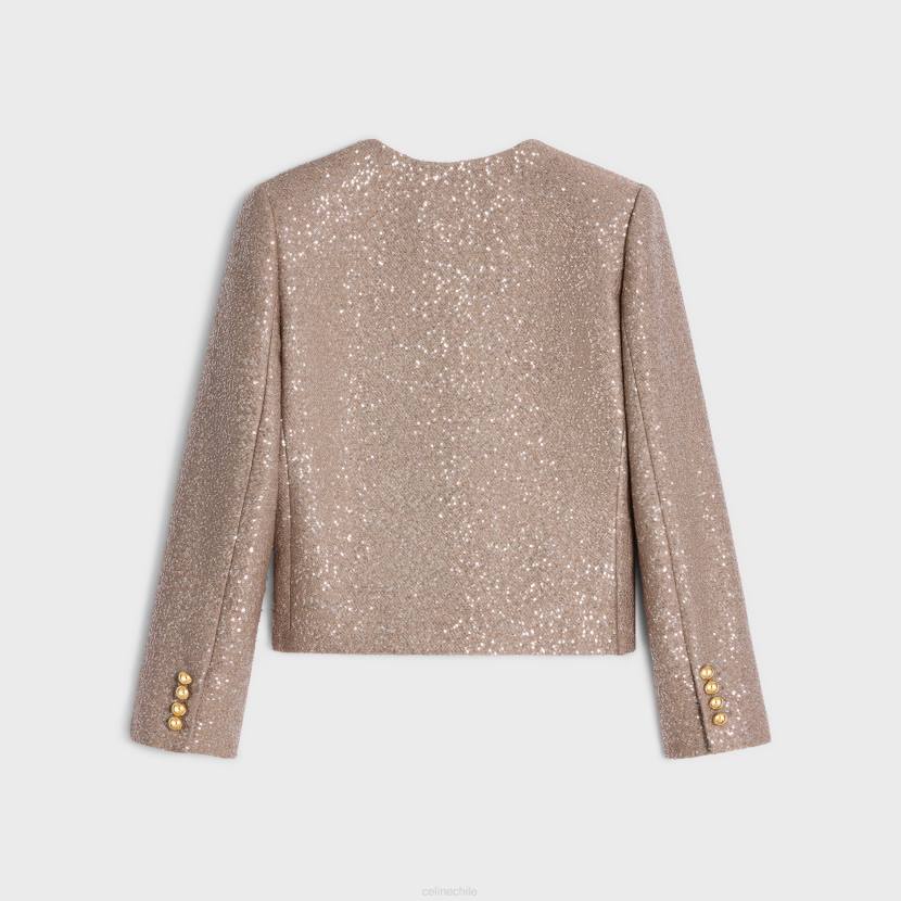 vestir CELINE chaqueta Chelsea bordada de lana viejo rosa/argenta mujer NL48553