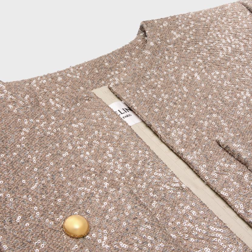 vestir CELINE chaqueta Chelsea bordada de lana viejo rosa/argenta mujer NL48553