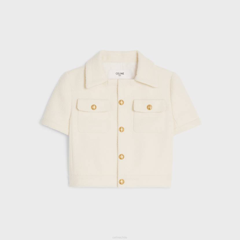 vestir CELINE chaqueta Chelsea corta de tweed craie mujer NL48736