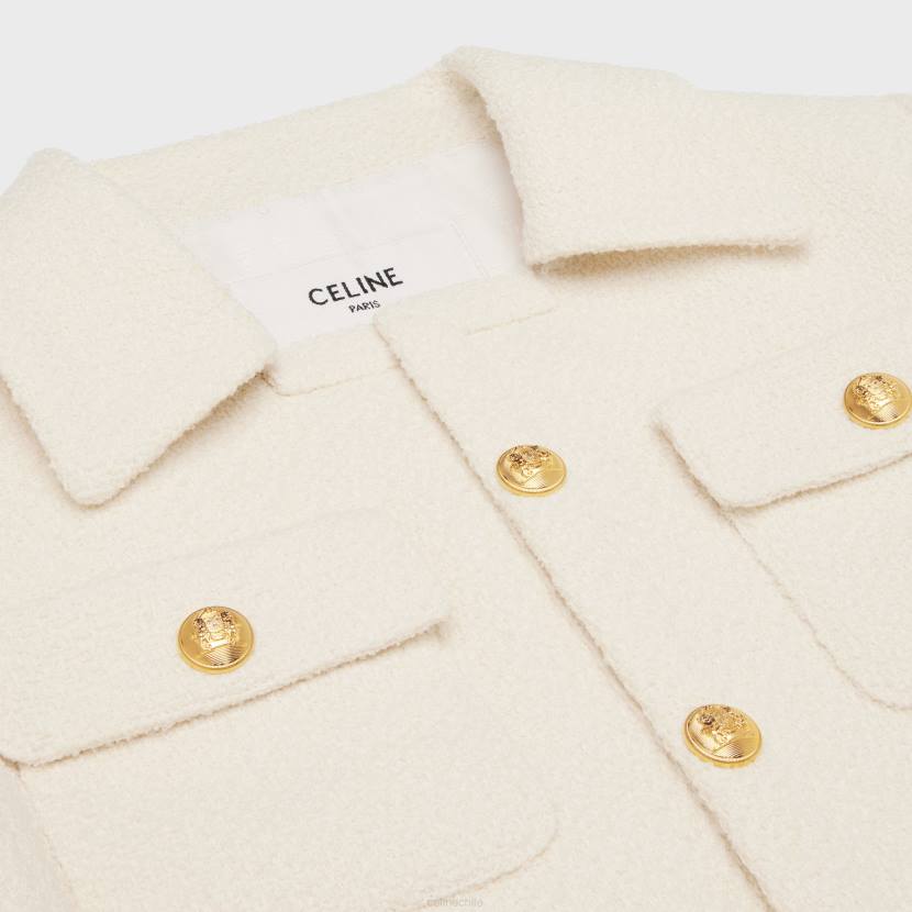 vestir CELINE chaqueta Chelsea corta de tweed craie mujer NL48736