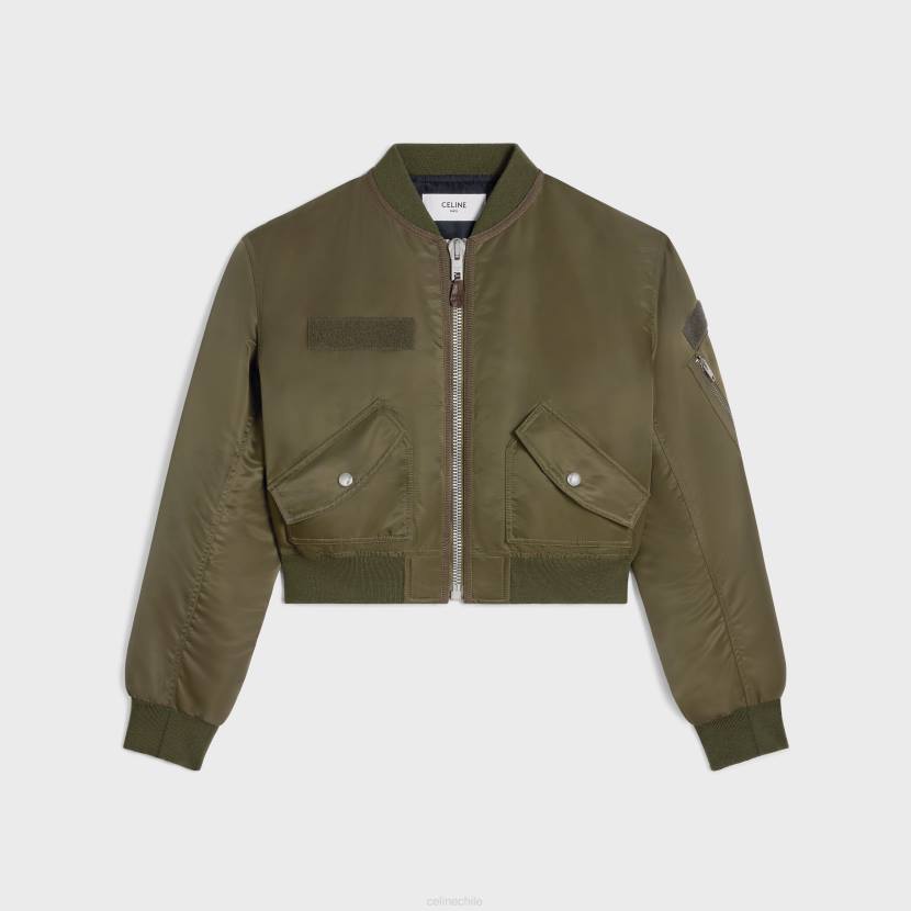 vestir CELINE chaqueta bomber corta en sarga de nailon verde militar mujer NL48593