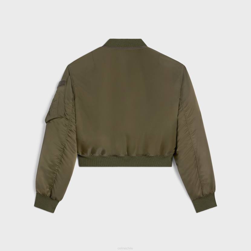 vestir CELINE chaqueta bomber corta en sarga de nailon verde militar mujer NL48593