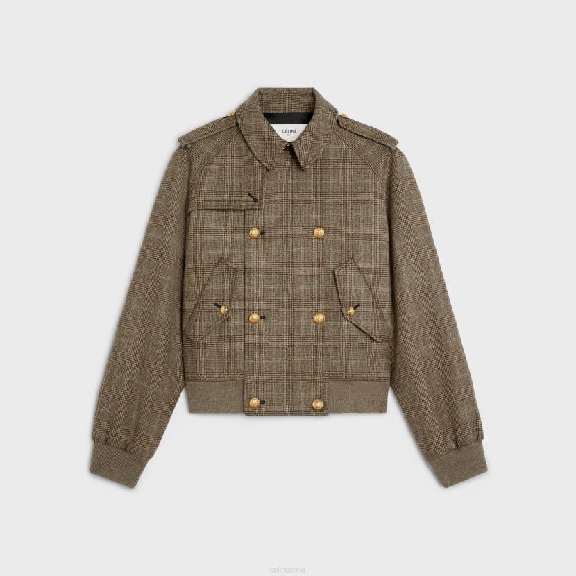 vestir CELINE chaqueta bomber de franela príncipe de gales camello/ebene/gris mujer NL48693