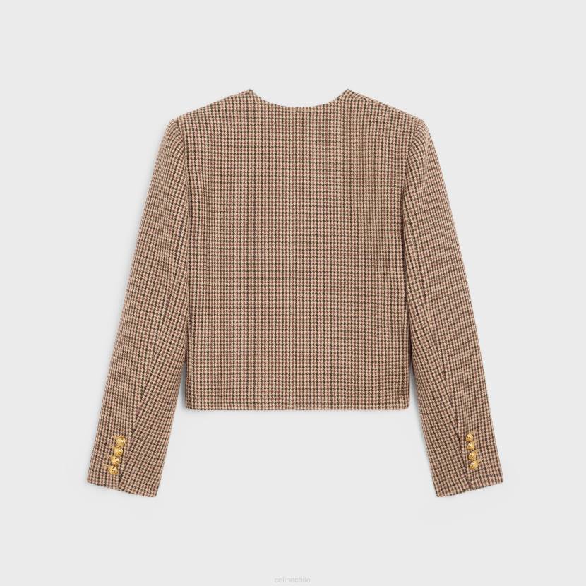 vestir CELINE chaqueta chelsea de lana con doble pata de gallo burdeos/beige/negro mujer NL48692