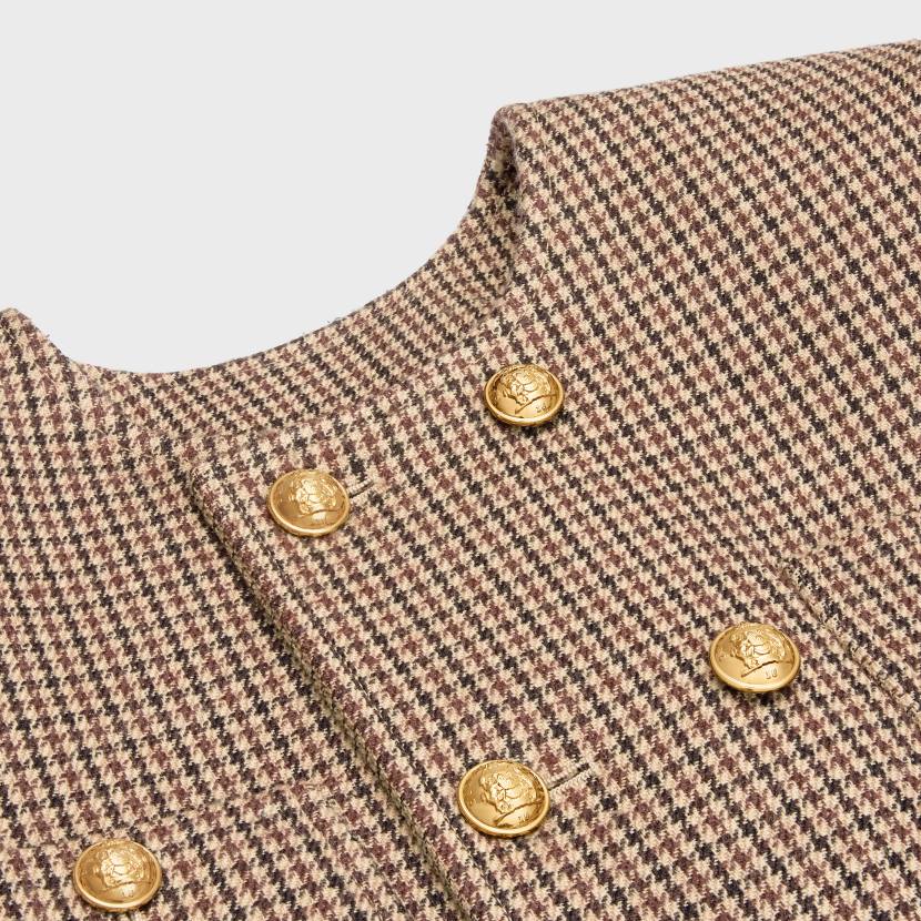 vestir CELINE chaqueta chelsea de lana con doble pata de gallo burdeos/beige/negro mujer NL48692