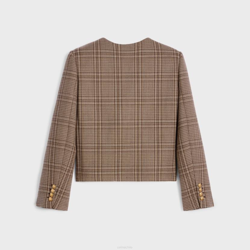 vestir CELINE chaqueta chelsea de lana príncipe de gales marfil/camello/ebene mujer NL48554