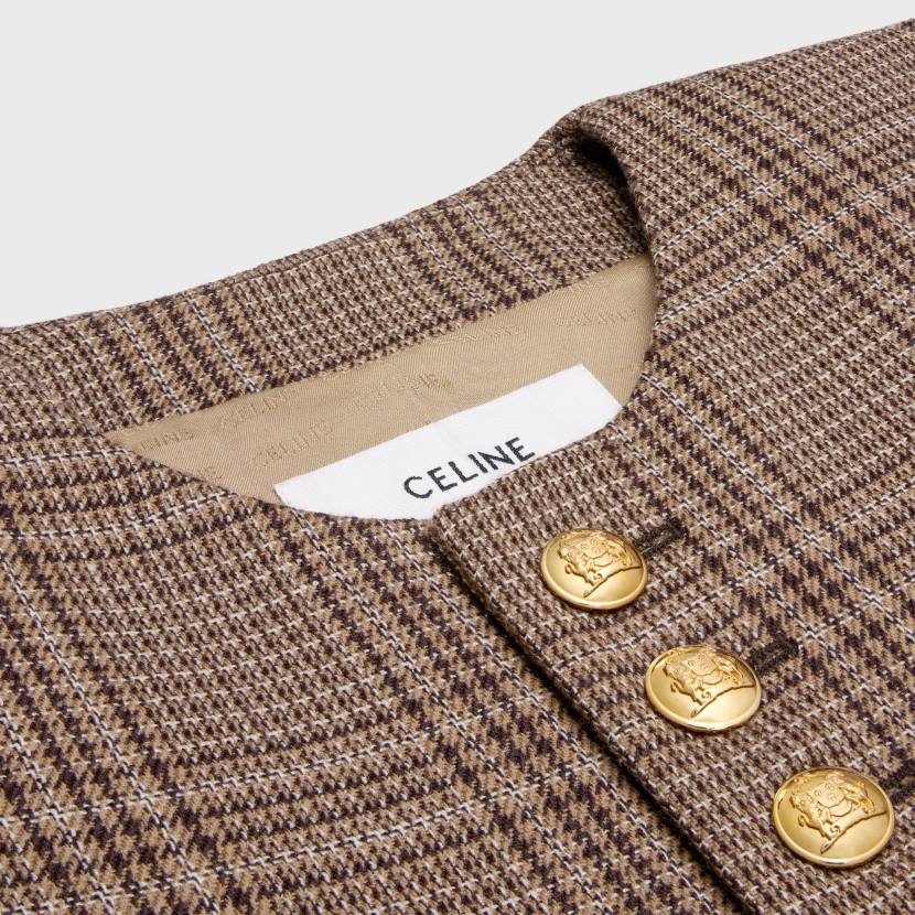 vestir CELINE chaqueta chelsea de lana príncipe de gales marfil/camello/ebene mujer NL48554