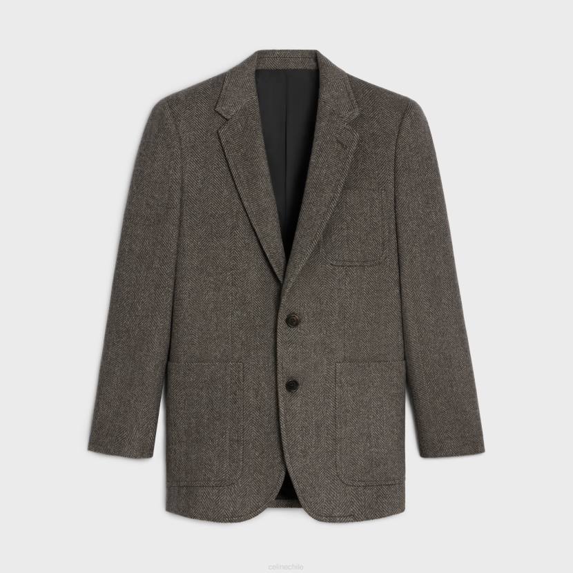 vestir CELINE chaqueta clásica de cachemir en espiga marrón/café con leche mujer NL48628