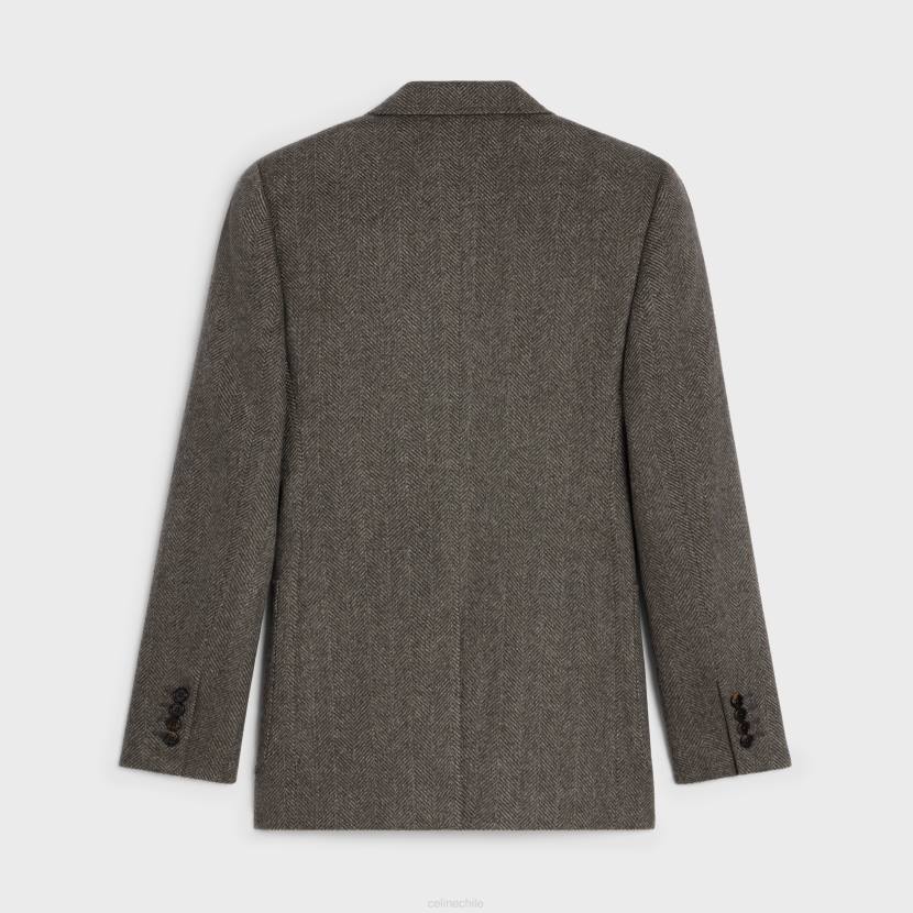 vestir CELINE chaqueta clásica de cachemir en espiga marrón/café con leche mujer NL48628