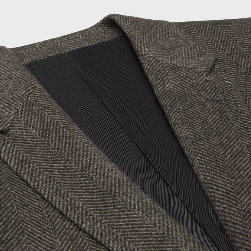 vestir CELINE chaqueta clásica de cachemir en espiga marrón/café con leche mujer NL48628