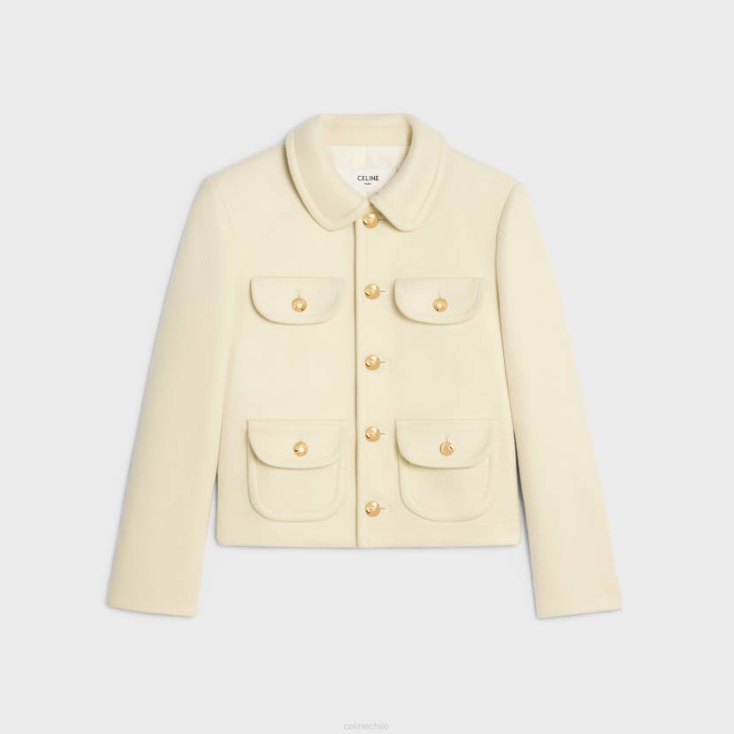 vestir CELINE chaqueta con cuello claudine de paño de lana blanquecino mujer NL48687
