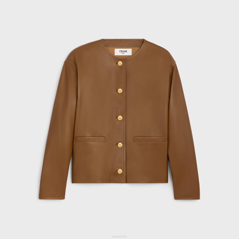 vestir CELINE chaqueta con cuello puro de suave piel de cordero beige mujer NL48624