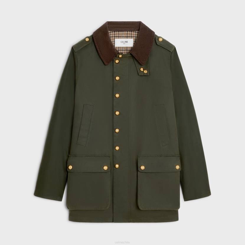 vestir CELINE chaqueta de caza en tejido encerado caqui oscuro mujer NL48702