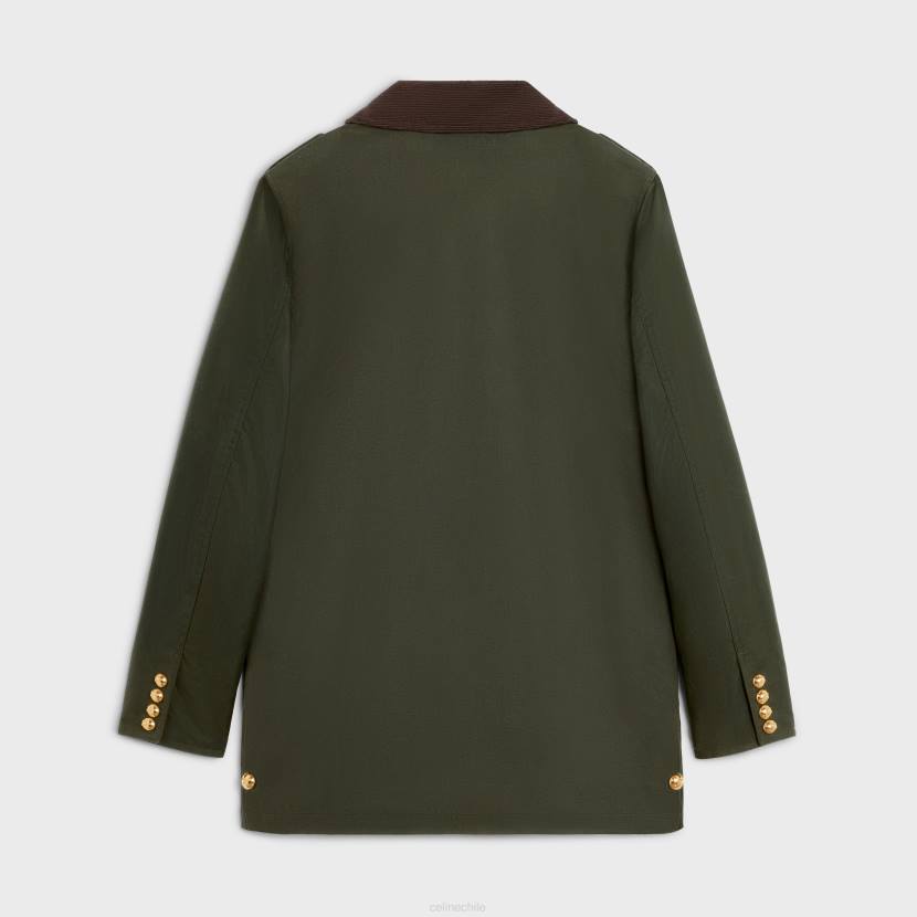 vestir CELINE chaqueta de caza en tejido encerado caqui oscuro mujer NL48702