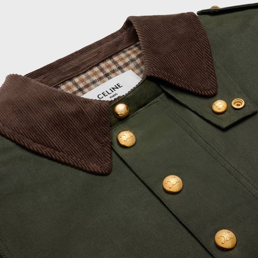 vestir CELINE chaqueta de caza en tejido encerado caqui oscuro mujer NL48702