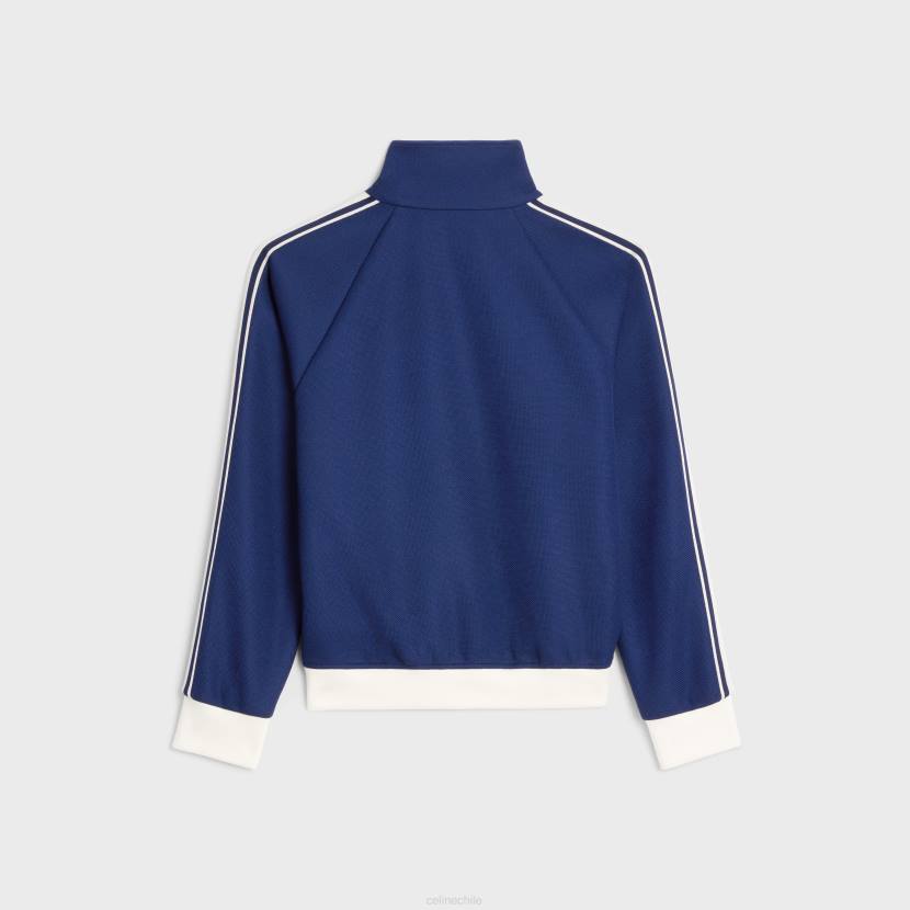 vestir CELINE chaqueta de chándal corta en punto texturizado azul marino/blanco roto mujer NL48728