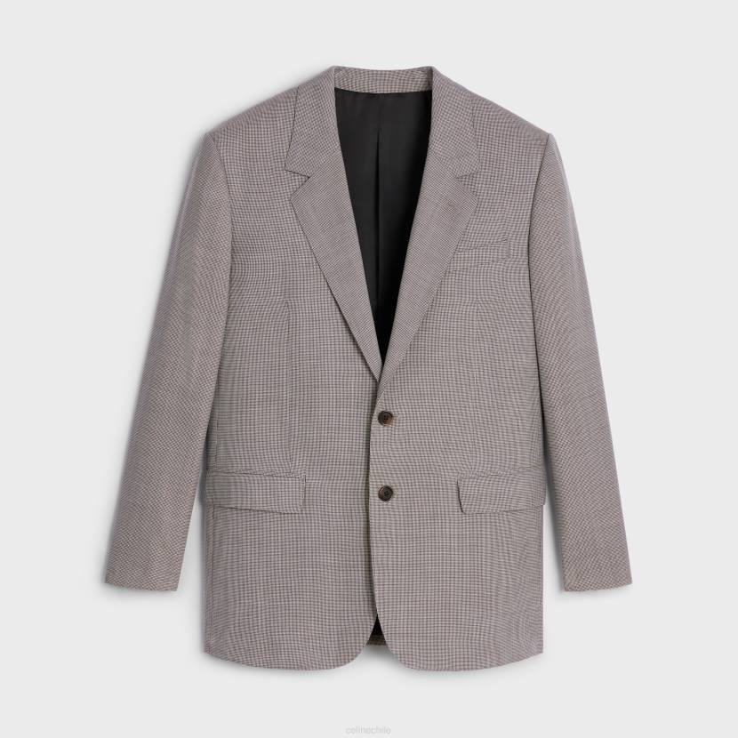vestir CELINE chaqueta jude de lana y seda a cuadros marfil/ebene mujer NL48716