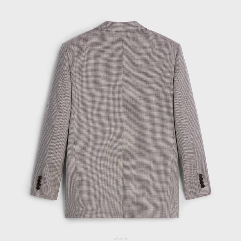 vestir CELINE chaqueta jude de lana y seda a cuadros marfil/ebene mujer NL48716