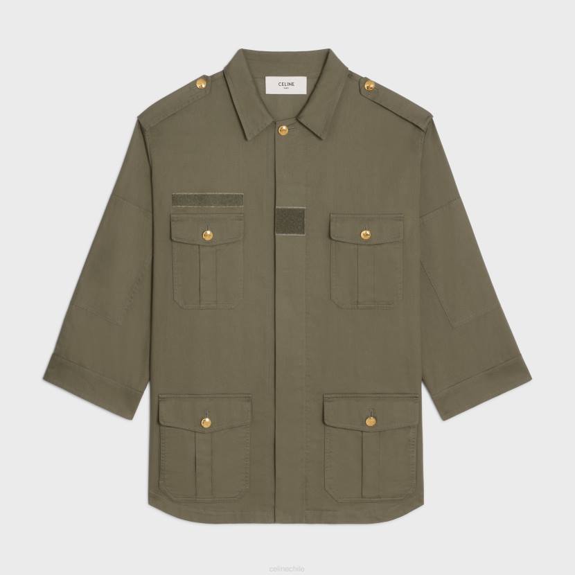 vestir CELINE chaqueta militar en sarga ligera kaki mujer NL48703