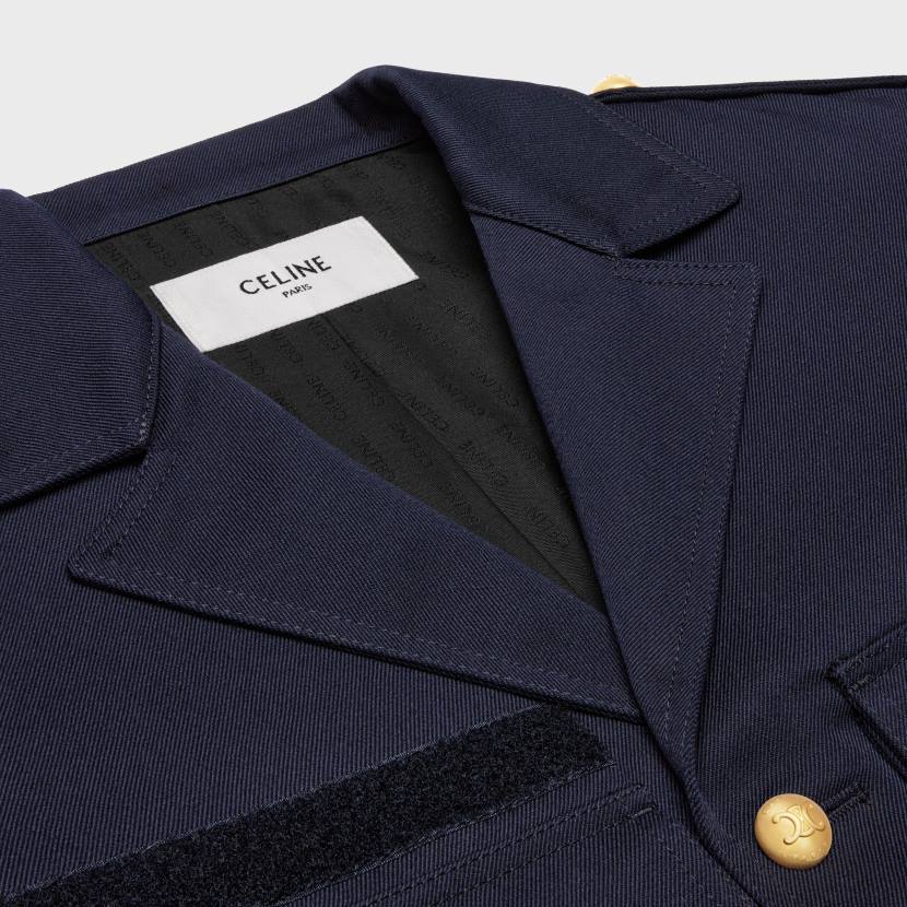 vestir CELINE chaqueta saharienne corta de lana en diagonal Armada mujer NL48701