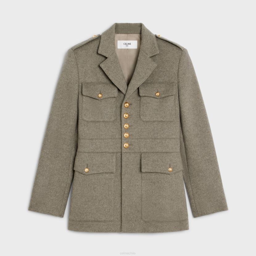 vestir CELINE chaqueta saharienne de cachemira diagonal gris beige mujer NL48699