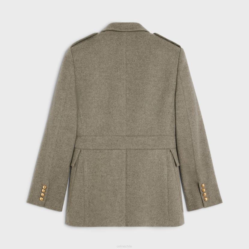 vestir CELINE chaqueta saharienne de cachemira diagonal gris beige mujer NL48699