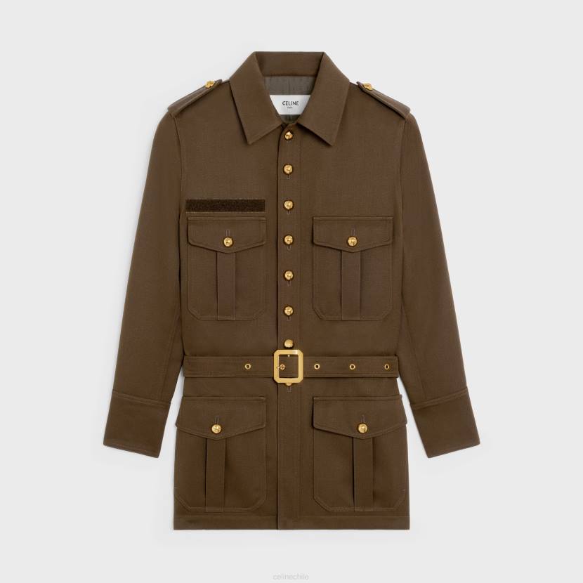 vestir CELINE chaqueta saharienne de lana diagonal marrón militar mujer NL48698