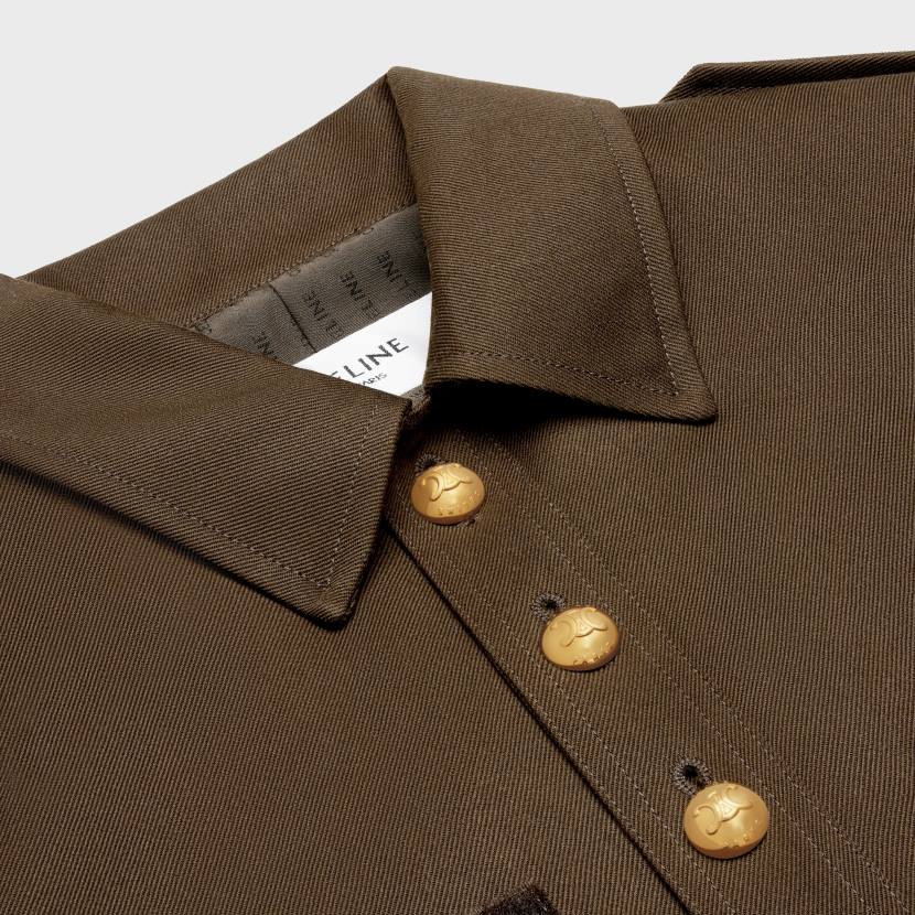 vestir CELINE chaqueta saharienne de lana diagonal marrón militar mujer NL48698