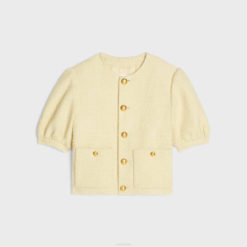 vestir CELINE chaqueta tipo cárdigan de tweed boucle jaune paille mujer NL48737