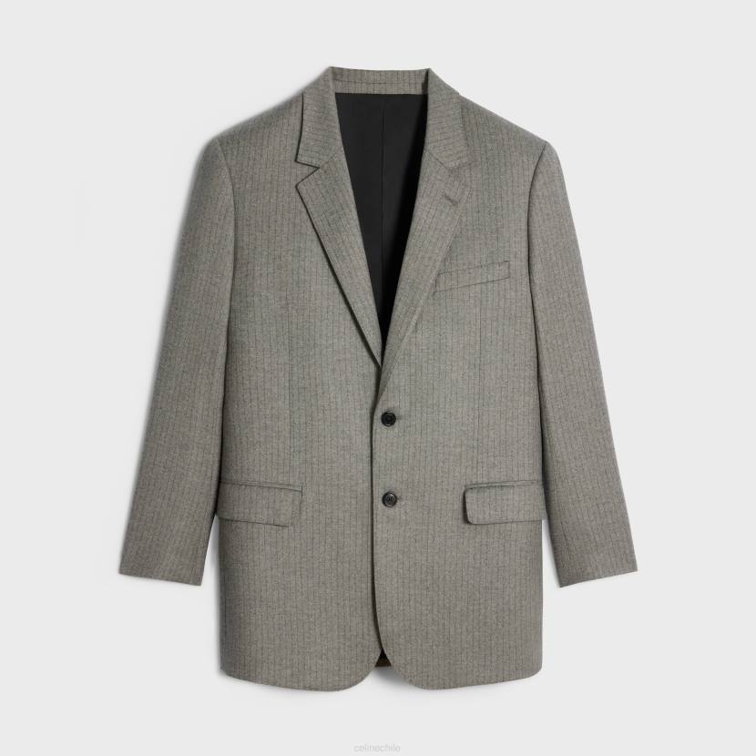 vestir CELINE chaqueta tommy de franela a rayas betún/antracita mujer NL48574