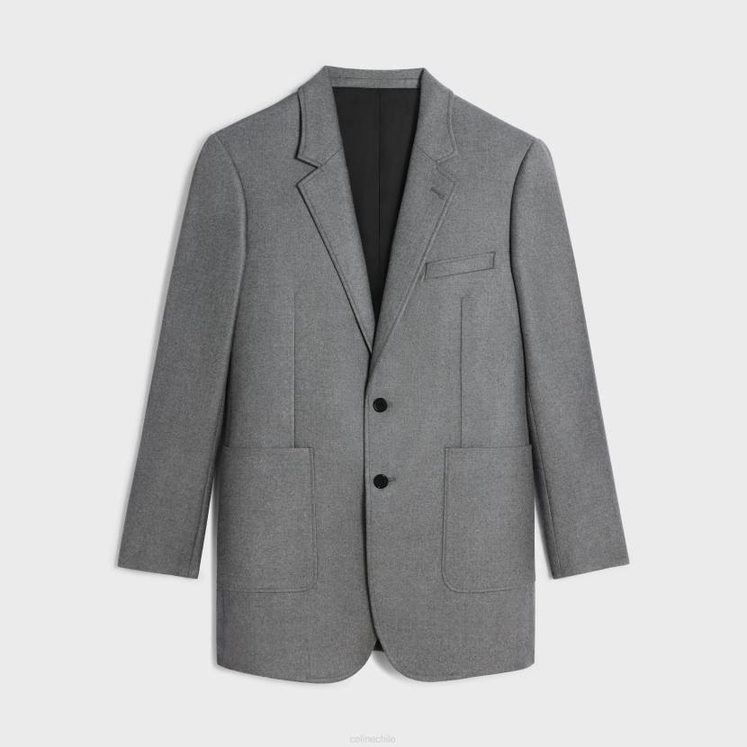 vestir CELINE chaqueta tommy de franela de cachemir gris melange mujer NL48575